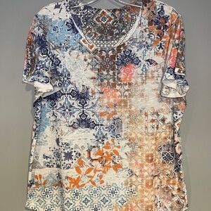 Time and Tru Womens Coral Rose Seamed Top with Flutter Sleeves Sz L